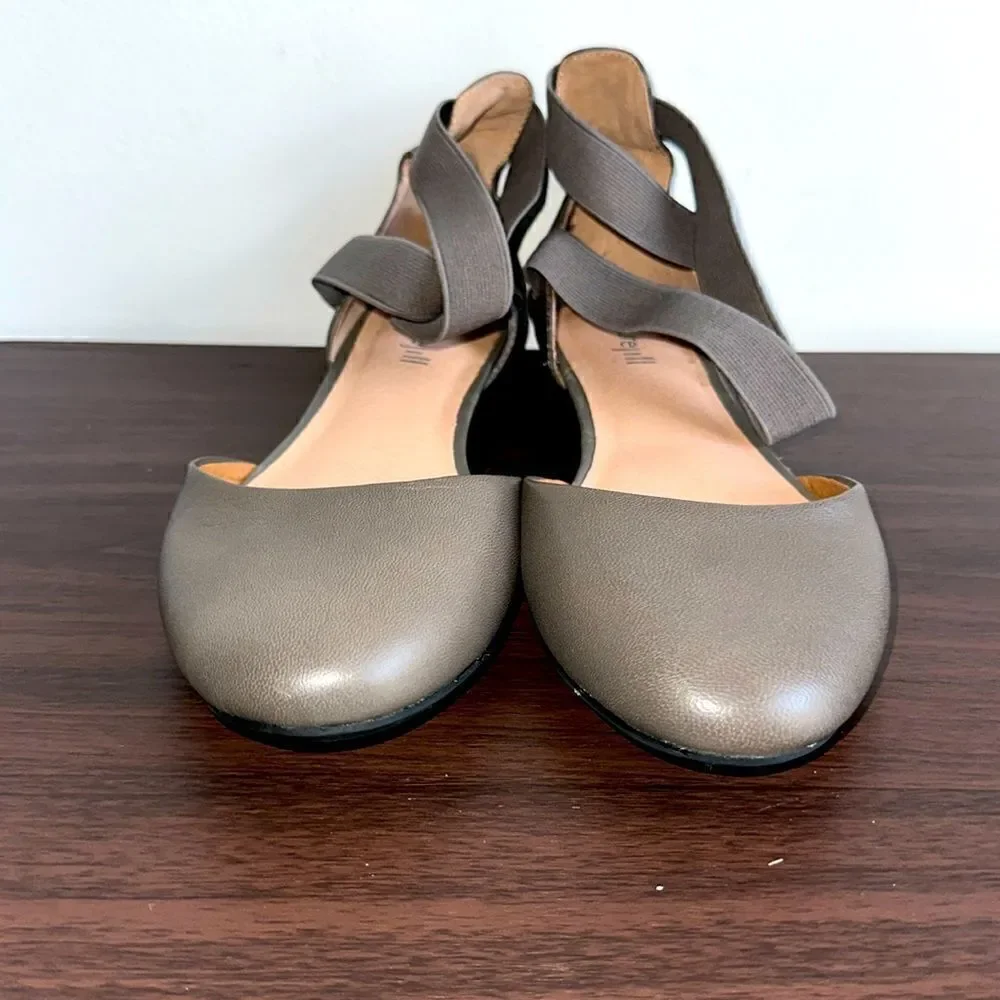 Purejill J. Jill Taupe Leather Ballet Flats Crisscross Ankle Sz 8
